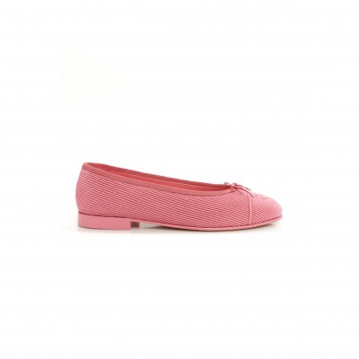 CHANEL EMBROIDERED FABRIC CAP TOE CC BALLERINA FLATS 